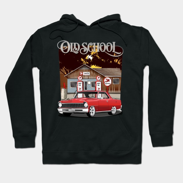 1967 Bolero Red Chevrolet Nova Old School Print Hoodie by RPM-ART